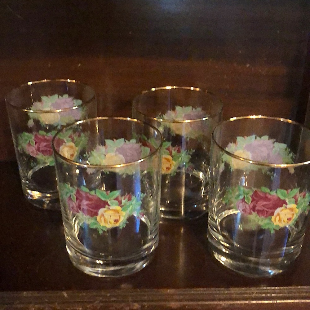 Royal Albert old country roses set of four double old fashion glasses.